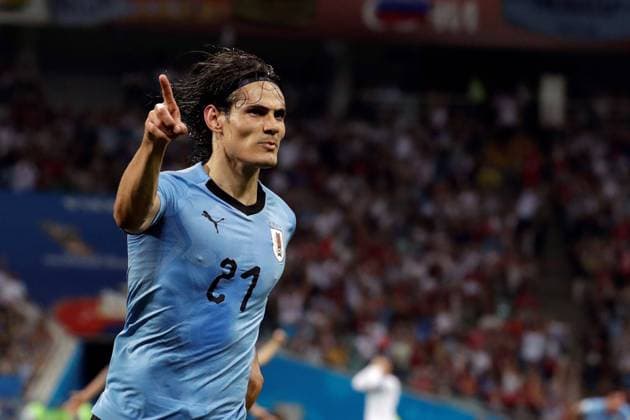 Uruguayan forward Edinson Cavani celebrates after scoring his second goal during the FIFA World Cup WM Weltmeisterschaft Fussball 2018 round of 16 soccer match between Uruguay and Portugal, at Fisht Stadium in Sochi, Russia, 30 June 2018. URUGUAY VS. PORTUGAL !ACHTUNG: NUR REDAKTIONELLE NUTZUNG!  Copyright: xSebastiaoxMoreirax FWC50-187 20180630-636659910218864888