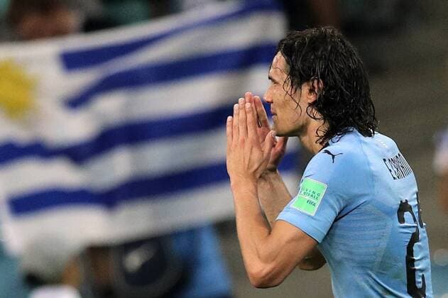 WM 2018, Uruguay - Portugal SOCHI, RUSSIA â€“ JUNE 30, 2018: Uruguay s Edinson Cavani celebrates scoring in their 2018 FIFA World Cup WM Weltmeisterschaft Fussball Round of 16 match against Portugal at Fisht Stadium. Sergei Bobylev TASS  TS087469