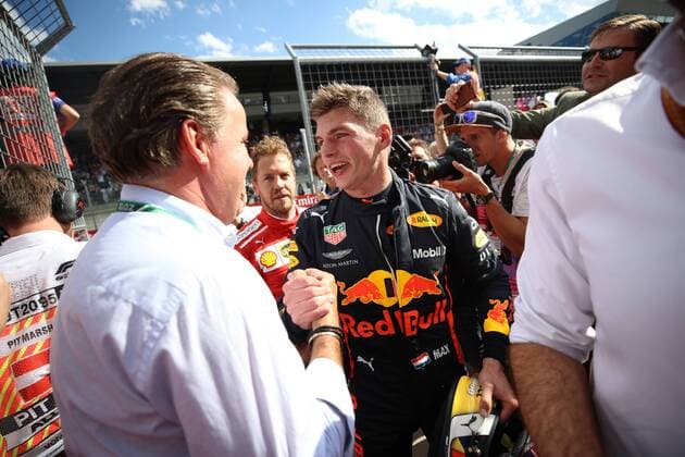 FORMULA 1 - GP of Austria 2018 SPIELBERG,AUSTRIA,01.JUL.18 - MOTORSPORTS - Grand Prix of Austria, Red Bull Ring. Image shows the rejoicing of Max Verstappen (NED Aston Martin Red Bull Racing). GEPAxpictures xChristianxWalgram