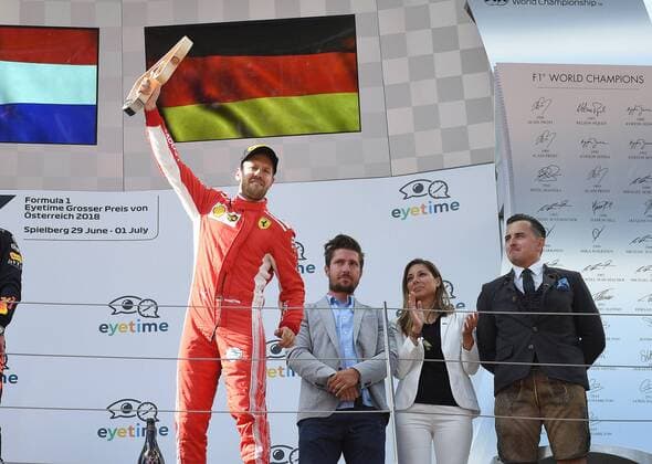 Sebastian Vettel Scuderia Ferrari celebrates on the podium Formula 1 Grand Prix of Austria Red Bull Ring 01 07 2018 2018 Formula 1 Grand Prix of Austria Red Bull Ring 01 07 2018 Spielberg Copyright: xEIBNER Florian_Schustx EP_SCHUST