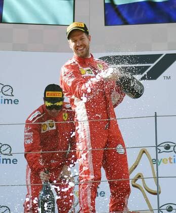 Sebastian Vettel Scuderia Ferrari at the champagne shower Formula 1 Grand Prix of Austria Red Bull Ring 01 07 2018 2018 Formula 1 Grand Prix of Austria Red Bull Ring 01 07 2018 Spielberg Copyright: xEIBNER Florian_Schustx EP_SCHUST