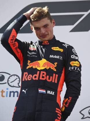 FORMULA 1 - GP of Austria 2018 SPIELBERG,AUSTRIA,01.JUL.18 - MOTORSPORTS - Grand Prix of Austria, Red Bull Ring. Image shows the rejoicing of Max Verstappen (NED Red Bull Racing), Sebastian Vettel (GER Ferrari), Marcel Hirscher (AUT), Maglena Krumova (eyetime international), Andreas Gabalier and governor Hermann Schuetzenhoefer (Styria). GEPAxpictures xWolfgangxGrebien