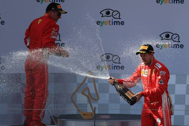 1st July 2018, Red Bull Ring, Spielberg, Austria; Austrian Formula One Grand Prix, Sunday race day; Scuderia Ferrari, Sebastian Vettel sprays champagne  ActionPlus12043219 Octane