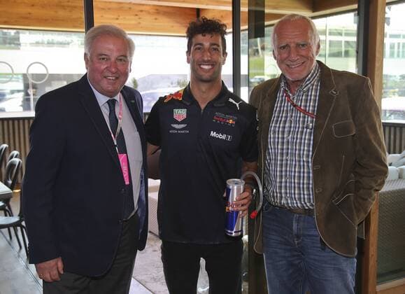 FORMULA 1 - GP of Austria 2018 SPIELBERG,AUSTRIA,01.JUL.18 - MOTORSPORTS - Grand Prix of Austria, Red Bull Ring. Image shows governor Hermann Schuetzenhoefer (Styria), Daniel Ricciardo (AUS Red Bull Racing) and Dietrich Mateschitz (Red Bull). GEPAxpictures xWolfgangxGrebien