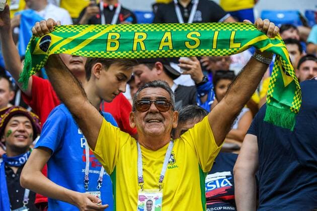 2nd July 2018, Samara Arena, Samara, Russia; FIFA World Cup WM Weltmeisterschaft Fussball Football, Round of 16, Brazil versus Mexico; Brazilian fan showing his support  ActionPlus12043435 UlrikxPedersen