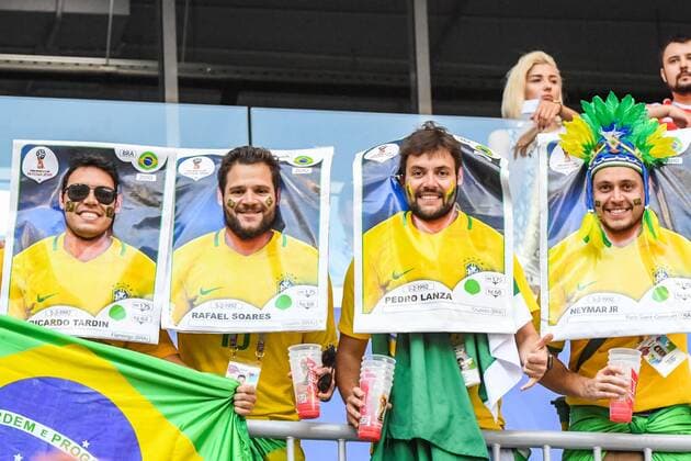 2nd July 2018, Samara Arena, Samara, Russia; FIFA World Cup WM Weltmeisterschaft Fussball Football, Round of 16, Brazil versus Mexico; Brazilian fans in fancy dress  ActionPlus12043436 UlrikxPedersen
