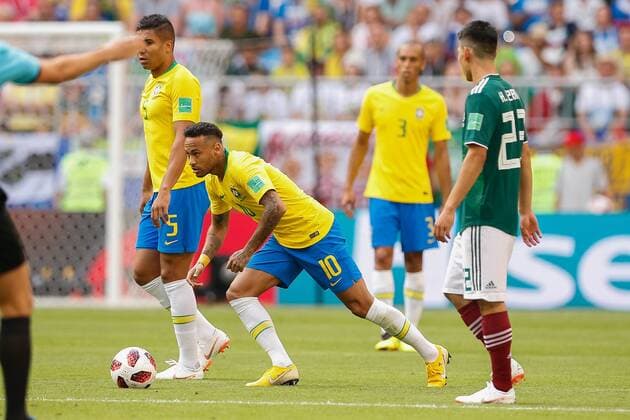 Brazil vs. Mexico SAMARA, SA - 02.07.2018: BRAZIL VS. MEXICO - Neymar Jr. of Brazil during the match between Brazil and Mexico valid for the eighth round of the 2018 World Cup held at the Samara Arena in Samara, Russia. (Photo: Marcelo Machado de Melo Fotoarena) x1560476x  MarceloxMachadoxdexMelo