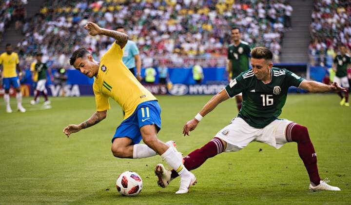 Samara 02 07 2018 Philippe Coutinho Brazil Hector Herrera Mexico Brazil Mexico