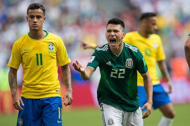 02.07.2018 SAMARA, SAMARA ARENA PILKA NOZNA (FOOTBALL) MISTRZOSTWA SWIATA ROSJA 2018 FIFA World Cup WM Weltmeisterschaft Fussball RUSSIA 2018 1 8 FINAL BRAZYLIA - MEKSYK (BRASIL-MEXICO) NZ PHILIPPE COUTINHO HIRVING LOZANO FOTO LUKASZ SKWIOT CYFRASPORT NEWSPIX.PL --- Newspix.pl FRANCE OUT!  20180702CSLS0011