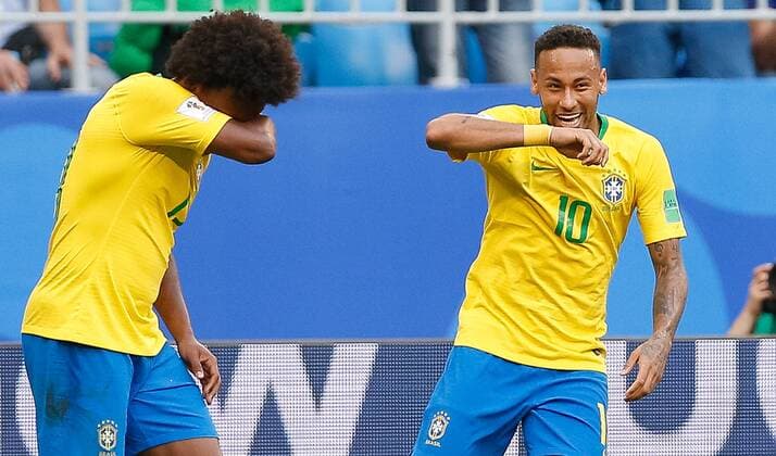Brazil vs. Mexico SAMARA, SA - 02.07.2018: BRAZIL VS. MEXICO - Neymar Jr. of Brazil celebrates after scoring a goal during the match between Brazil and Mexico valid for the eighth round of the 2018 World Cup held at the Samara Arena in Samara, Russia. (Photo: Marcelo Machado de Melo Fotoarena) x1560700x  MarceloxMachadoxdexMelo