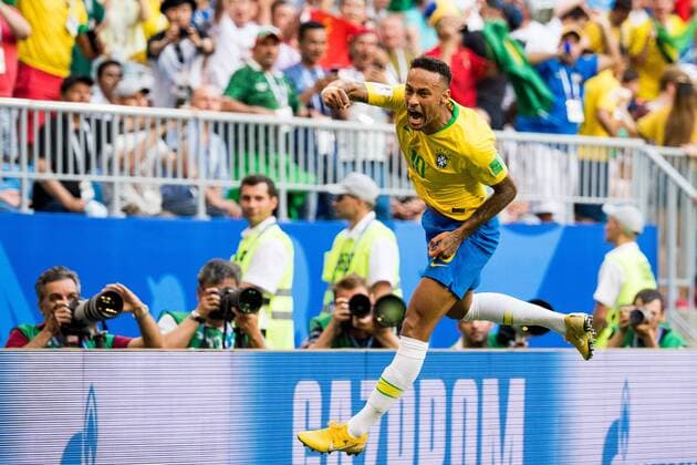 SOCCER - FIFA World Cup WM Weltmeisterschaft Fussball 2018, BRA vs MEX SAMARA,RUSSIA,02.JUL.18 - SOCCER - FIFA World Cup 2018, international match Länderspiel round of sixteen, Brazil vs Mexico. Image shows the rejoicing of Neymar (BRA). GEPAxpictures xBildbyran