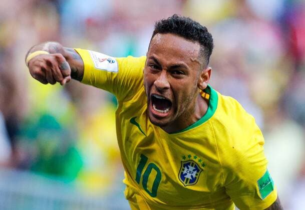 SAMARA, RUSSIA - JULY 2, 2018: Brazil s Neymar celebrates scoring against Mexico in their 2018 FIFA World Cup WM Weltmeisterschaft Fussball Round of 16 match at Samara Arena Stadium. Sergei Bobylev TASS  TS08797E