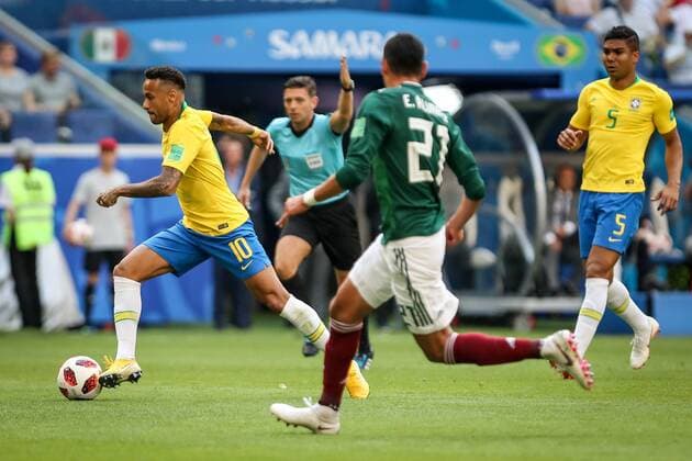 Russia: World Cup 2018 Brazil vs Mexico Neymar da Silva Santos Jr. of Brasil during a game between Brazil and Mexico valid for the octaves of finals of the World Cup of 2018, held in Arena Samara, Russia Thiago Bernardes Pacific Press Samara Vazio Russia  ThiagoxBernardesx xPacificxPress