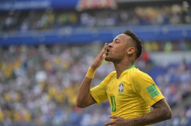 WW 2018 in Russia Round of 16 Brazil Mexico goalscorer Neymar celebrates after the 1 0 HM