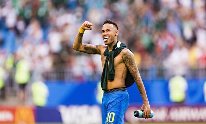 Samara 02 07 2018 Final Cheers Neymar Brazil sticks out her tongue bareback Brazil Mexico