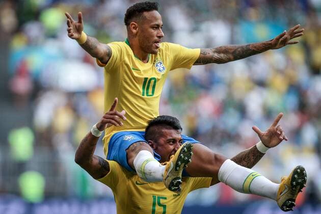 Russia: World Cup 2018 Brazil vs Mexico NEYMAR of BRASIL scored a goal during a match between Brazil and Mexico valid for the eighth round of World Cup finals in 2018, held at Arena Samara, Russia, Brazil won 2-0. Thiago Bernardes Pacific Press Samara Vazio Russia  ThiagoxBernardesx xPacificxPress