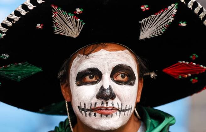 SAMARA, RUSSIA - JULY 2, 2018: A Mexican football fan in a sombrero after his team s 2018 FIFA World Cup WM Weltmeisterschaft Fussball Round of 16 match against Brazil at Samara Arena Stadium; Brazil wins 2-0. Sergei Savostyanov TASS  TS0879E9