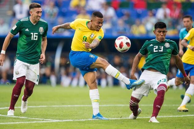02.07.2018 SAMARA, SAMARA ARENA PILKA NOZNA (FOOTBALL) MISTRZOSTWA SWIATA ROSJA 2018 FIFA World Cup WM Weltmeisterschaft Fussball RUSSIA 2018 1 8 FINAL BRAZYLIA - MEKSYK (BRASIL-MEXICO) NZ GABRIEL JESUS JESUS GALLARDO FOTO LUKASZ SKWIOT CYFRASPORT NEWSPIX.PL --- Newspix.pl FRANCE OUT!  20180702CSLS0049