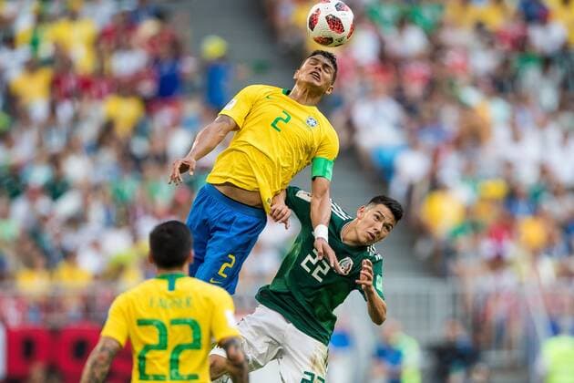 02.07.2018 SAMARA, SAMARA ARENA PILKA NOZNA (FOOTBALL) MISTRZOSTWA SWIATA ROSJA 2018 FIFA World Cup WM Weltmeisterschaft Fussball RUSSIA 2018 1 8 FINAL BRAZYLIA - MEKSYK (BRASIL-MEXICO) NZ THIAGO SILVA HIRVING LOZANO FOTO LUKASZ SKWIOT CYFRASPORT NEWSPIX.PL --- Newspix.pl FRANCE OUT!  20180702CSLS0057