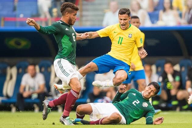 02.07.2018 SAMARA, SAMARA ARENA PILKA NOZNA (FOOTBALL) MISTRZOSTWA SWIATA ROSJA 2018 FIFA World Cup WM Weltmeisterschaft Fussball RUSSIA 2018 1 8 FINAL BRAZYLIA - MEKSYK (BRASIL-MEXICO) NZ PHILIPPE COUTINHO HUGO AYALA FOTO LUKASZ SKWIOT CYFRASPORT NEWSPIX.PL --- Newspix.pl FRANCE OUT!  20180702CSLS0064