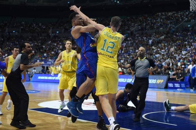July 2, 2018 - Bulacan, Philippines - Jayson Castro of the Philippines runs to their opponents during the match between Australia and the Philippines for the FIBA Asian Qualifiers held at the Philippine Arena in the province of Bulacan, north of Manila in 02 July 2018. Australia beat the Philippines by default following a brawl in the third quarter that shocked basketball fans all over the world. Philippines v Australia - FIBA Asian Qualifiers  - ZUMAn230 20180702_zaa_n230_106 Copyright: xGeorgexCalvelox