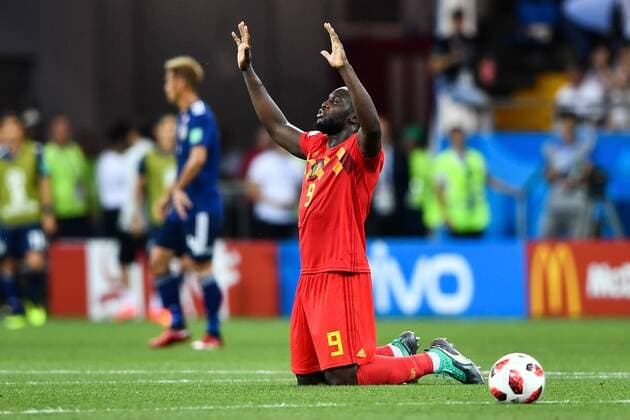 Romelu Lukaku of Belgium celebrates after scoring a goal against Japan in their Round of 16 match during the 2018 FIFA World Cup WM Weltmeisterschaft Fussball in Rostov, Russia, 2 July 2018. Belgium threw caution to the wind to reach the World Cup quarter-finals as substitute Nacer Chadli scored in the dying seconds against Japan to snatch a 3-2 comeback win and set up a clash with five-time champions Brazil. The distraught Japanese, who went 2-0 up with goals by Genki Haraguchi and Takashi Inui early in the second half, fell to the turf after Chadli poked the ball home from Thomas Meunier s cross four minutes into added time at the Rostov Arena. Belgium downs Japan with Nacer Chadli s injury time goal capping historic comeback  20180703_03499