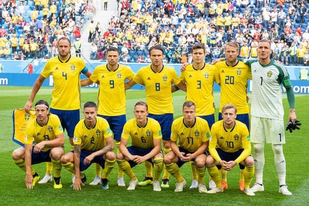 180703 The starting eleven of Sweden, Andreas Granqvist, Marcus Berg, Albin Ekdal, Victor Nilsson Lindelöf, Ola Toivonen, goalkeeper Robin Olsen, Gustav Svensson, Mikael Lustig, Ludwig Augustinsson, Viktor Claesson and Emil Forsberg prior to the FIFA World Cup WM Weltmeisterschaft Fussball round of 16 match between Sweden and Switzerland on July 3, 2018 in ST Petersburg. Photo: Petter Arvidson BILDBYRAN kod PA 87748 *** 180703 The starting eleven of Sweden Andreas Granqvist Marcus Berg Albin Ekdal Victor Nilsson Lindelöf Ola Toivonen goalkeeper Robin Olsen Gustav Svensson Mikael Lustig Ludwig Augustinsson Viktor Claesson and Emil Forsberg before the FIFA World Cup round of 16 match between Sweden and Switzerland on July 3, 2018 in ST Petersburg Photo Petter Arvidson PICTURE OFFICE Code PA 87748  Copyright: PETTERxARVIDSON BB180703PA065
