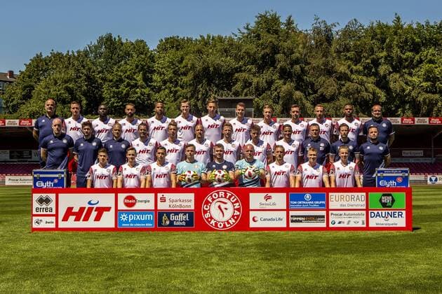 SC Fortuna Köln 3 Liga PortraÌttermin 2018 2019 Back row from left to right Maik Zimmermann Bus driver Christoph Menz Bernard Kyere Benjamin Pintol Bone Uaferro Moritz Fritz Michael Eberwein Thomas Bröker Sebastian Schiek Maik Kegel Moritz Hartmann Kwame Yeboah Matthias Schaefer Staff member Middle row from left to right Christian Otte Physiotherapist Marcel Schuster Physiotherapist Christian Osebold Medical Director Kristoffer Andersen Nico Brandenburger Maurice Exslager Dominik Ernst Alem Koljic Hamdi Dahmani Uwe Koschinat Manager Andre Filipovic Co Manager Gereon Schultze Team Manager Front row left to right Ali Ceylan Aaron Eichhorn Okan Kurt Jannik Bruhns Nikolai Rehnen Andre Poggenborg Robin Scheu Michael Kessel Nico Ochojski Team photo SC Fortuna Köln