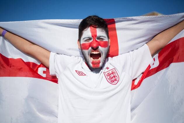 . 03 07 2018. Peterborough, United Kingdom. England Fans get ready ahead of the England v Columbia Game. XL Arena.  xTerryxHarrisx xixImagesx IIM-18104-0004