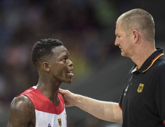 National coach Henrik ROEDL Rödl GER with Dennis SCHROEDER Schroeder l GER Basketball World Cup qualifier Germany GER Austria AUT 85 63 am 29 06 2018 in Braunschweig Germany
