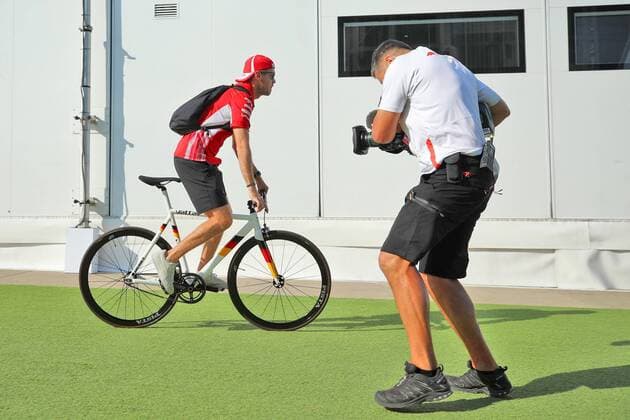 Sebastian Vettel Scuderia Ferrari with mountain bike AUT FIA Formula 1 Grand Prix of Great Britain Silverstone Copyright: xEIBNER Illmannx EX_EER