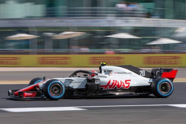 6th July 2018, Silverstone Circuit, Silverstone, England; British Formula One Grand Prix, Friday free practice; Kevin Magnussen in his Haas F1 Team Haas-Ferrari VF18  ActionPlus12044429 TimxWilliams