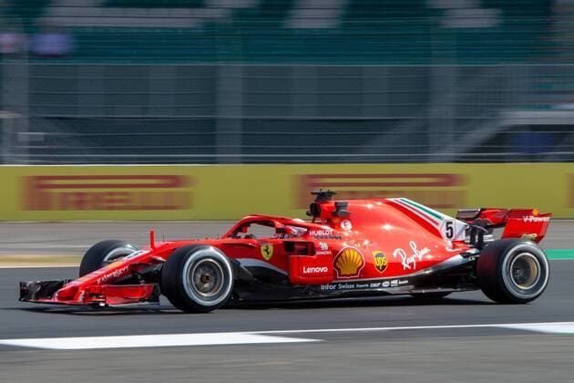 6th July 2018, Silverstone Circuit, Silverstone, England; British Formula One Grand Prix, Friday free practice; Sebastian Vettel in his Scuderia Ferrari SF71H  ActionPlus12044431 TimxWilliams