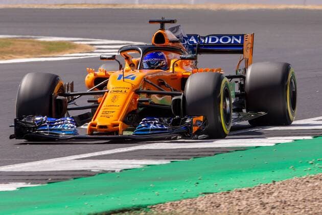 6th July 2018, Silverstone Circuit, Silverstone, England; British Formula One Grand Prix, Friday free practice; Fernando Alonso in his McLaren F1 Team McLaren Renault MCL33  ActionPlus12044463 TimxWilliams