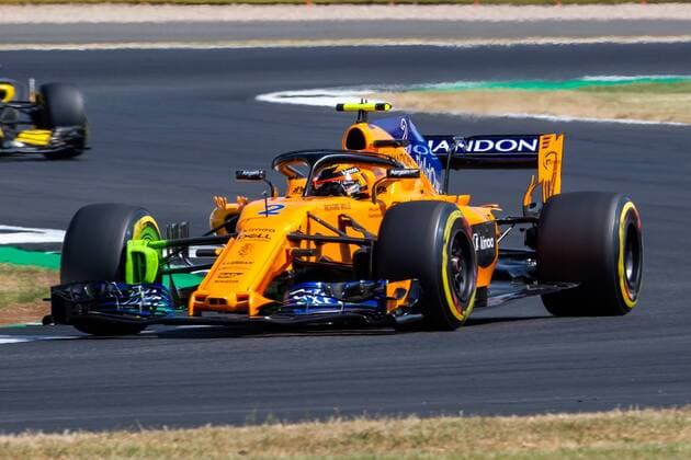 6th July 2018, Silverstone Circuit, Silverstone, England; British Formula One Grand Prix, Friday free practice; Stoffel Vandoorne in his McLaren F1 Team McLaren Renault MCL33  ActionPlus12044457 TimxWilliams