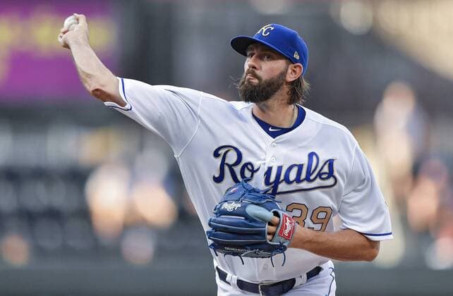 July 6, 2018 - Kansas City, MO, USA - Kansas City Royals starting pitcher Jason Hammel throws against the Boston Red Sox on Friday, July 6, 2018, at Kauffman Stadium in Kansas City, Mo. Boston at Kansas City - ZUMAm67_ 20180706_zaf_m67_017 Copyright: xJohnxSleezerx
