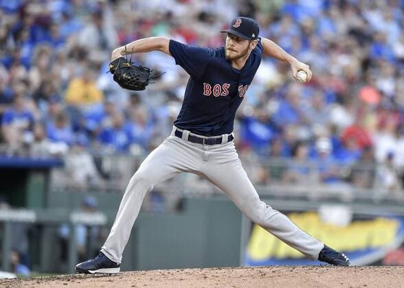 July 6, 2018 - Kansas City, MO, USA - Boston Red Sox starting pitcher Chris Sale throws in the first inning against the Kansas City Royals on Friday, July 6, 2018, at Kauffman Stadium in Kansas City, Mo. Boston at Kansas City - ZUMAm67_ 20180706_zaf_m67_022 Copyright: xJohnxSleezerx