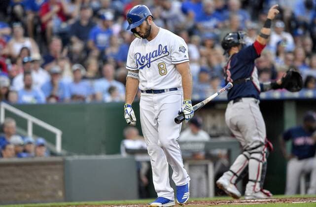 July 6, 2018 - Kansas City, MO, USA - The Kansas City Royals Mike Moustakas walks back to the dugout after striking out in the first inning against the Boston Red Sox on Friday, July 6, 2018, at Kauffman Stadium in Kansas City, Mo. Boston at Kansas City - ZUMAm67_ 20180706_zaf_m67_026 Copyright: xJohnxSleezerx