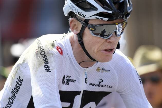 Tour de France, Chris Froome stürzt auf der 1. Etappe British Chris Froome of Team Sky pictured after the arrival of the first stage of the 105th edition of the Tour de France cycling race, 201km from Noirmoutier-en-l Ile to Fontenay-le-Comte, France, Saturday 07 July 2018. This year s Tour de France takes place from July 7th to July 29th. YORICKxJANSENS  x05379839x