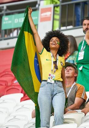 Belgium - Brasil, Soccer, Kazan, July 06, 2018 brasilian fans, fans, supporters, spectators, nations flags BELGIUM - BRASIL 2-1 FIFA World Cup WM Weltmeisterschaft Fussball 2018 RUSSIA, Best of 8, Season 2018 2019, July 06, 2018 Kazan Arena Stadium in Kazan, Russia. Photo: MAGICS Peter Schatz