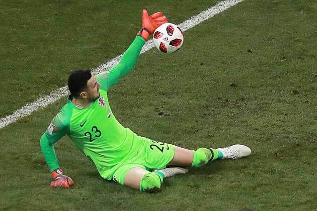 Sport-Bilder des Tages SOCHI, RUSSIA - JULY 7, 2018: Croatia s goalkeeper Danijel Subasic makes a save during a penalty shootout in the 2018 FIFA World Cup WM Weltmeisterschaft Fussball Quarterfinal match against Russia at Fisht Stadium. Croatia won the game on penalties 4-3. Sergei Fadeichev TASS  TS0889EB