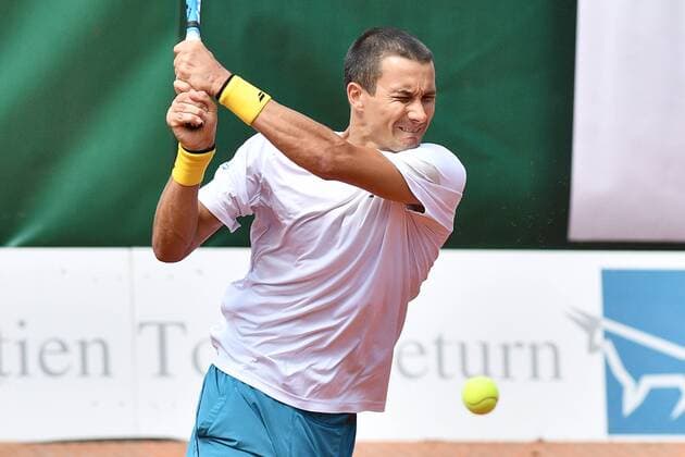 GER 1 Tennis Point Bundesliga Men Allpresan Rochusclub BL Team vs GERRY WEBER Team BW Hall 1 08 09 2018 GER Allpresan Rochusclub BL Team vs GERRY WEBER Team BW Hall 1 in the picture Donskoy Evgeny RUS in the backhand stroke nph Mauelshagen nph00321