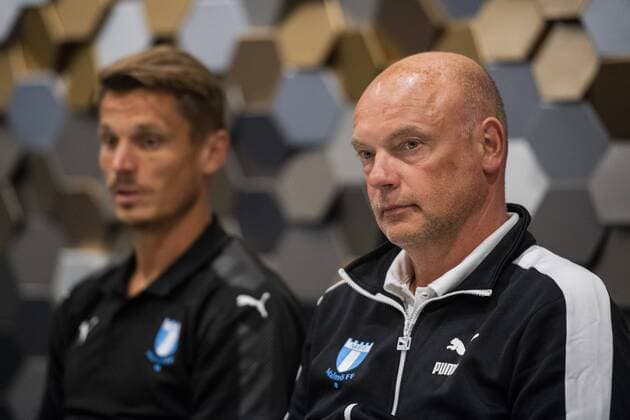180709 Markus Rosenberg and head coach Uwe Rösler or Malmö FF during a press conference ahead of the UEFA Champions League qualifying match between FC Drita and Malmö FF on July 9, 2018 in Pristina Photo Ludvig Thunman BILDBYR N code LT 92085  Copyright: LUDVIGxTHUNMAN BB180709LT049