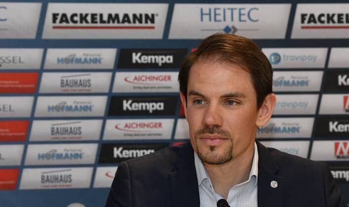 10 07 2018 Handball 1 Bundesliga Season 2017 2018 HC Erlangen HCE Press Conference Press Date Media Date Presentation Equipment supplier Kempa Rene Selke Managing Director HC Erlangen HCE