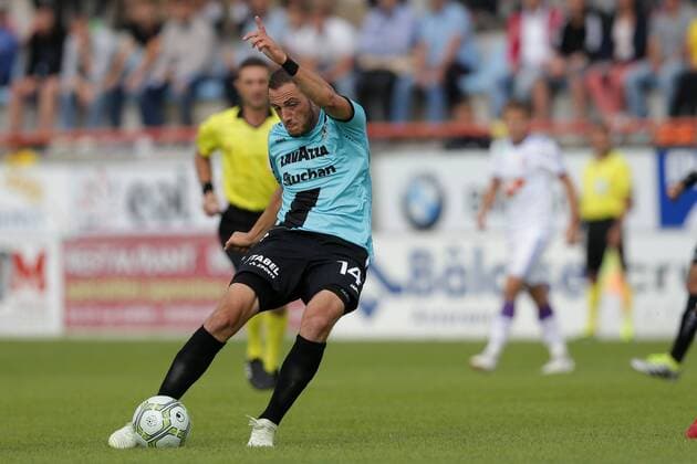 Torschuss Clement Couturier (F91 Duedelingen - 14) 10.07.2018 Fussball Champions League Qualifikation, 1. Runde, Hinspiel, Saison 2018-2019 10.07.2018 LUX, CLQ, F91 Düdelingen (LUX) - MOL Vidi FC (HUN) (Dudelange - Videoton) Stade Jos Nosbaum, Düdelingen 