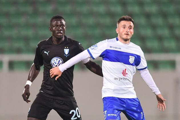 180710 Bonke Innocent of Malmö FF and Endrit Krasniqi or Drita during the UEFA Champions League qualifying match between FC Drita and Malmö FF on July 10, 2018 in Pristina Photo Ludvig Thunman BILDBYRAN Code LT 92086  Copyright: LUDVIGxTHUNMAN BB180710LT066