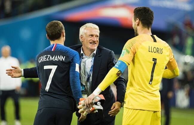 St. Petersburg , 10.07.2018 Schlussjubel: Antoine Griezmann (FRA), Trainer Didier Deschamps (FRA), Hugo Lloris (FRA) Frankreich - Belgien *** St Petersburg 10 07 2018 Final cheering Antoine Griezmann FRA coach Didier Deschamps FRA Hugo Lloris FRA France Belgium