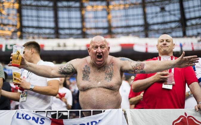 Moscow 11 07 2018 England fan celebrates with beer Croatia England