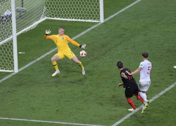 World Cup 2018 in Russia Croatia England 11 07 2018 Goal 2 1 by Mario Mandzukic KRO against goalkeeper Jordan Pickford ENG and John Stones HM