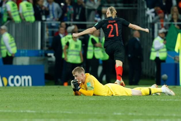 Moscow Russia 11 07 2018 FIFA World Cup semi-final Croatia England goalkeeper Jordan Pickford ENG disappointed after the 2 1 defeat DeFodi507